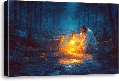 Jesus and Lost Lamb Canvas Wall Art