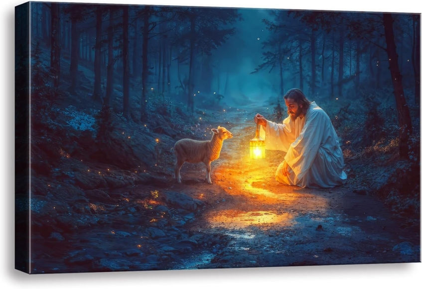 Jesus and Lost Lamb Canvas Wall Art