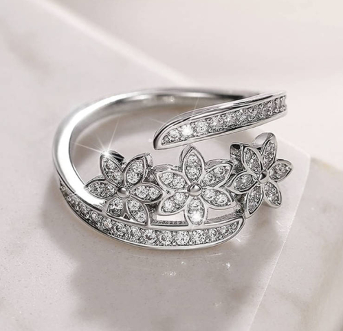 Open Flower Cocktail Rings Jewelry for Women Luxury CZ Engagement Ring
