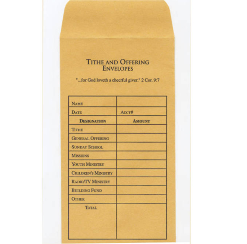 Tithe and Offering Envelope (Bill-Sized): 2 Corinthians 9:7 (KJV)