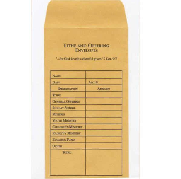 Tithe and Offering Envelope (Bill-Sized): 2 Corinthians 9:7 (KJV)