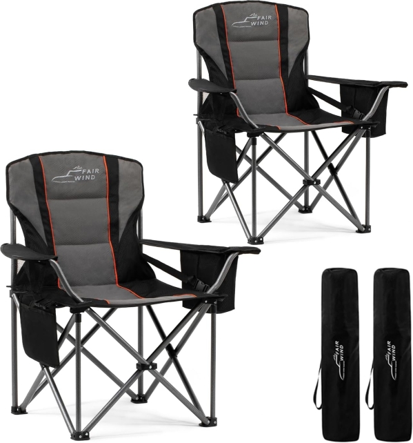 FAIR WIND 2 Pack Oversized Fully Padded Camping Chair with Lumbar Support