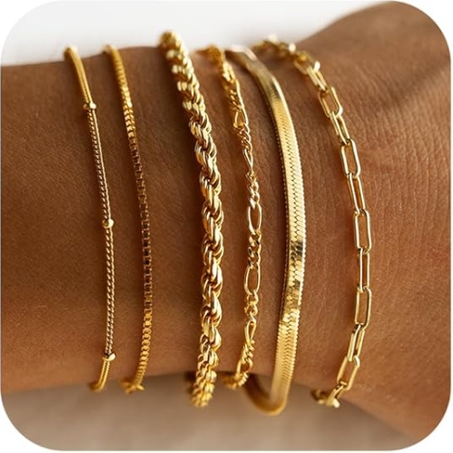 Gold Bracelets for Women Waterproof, 14K Real Gold Jewelry Sets