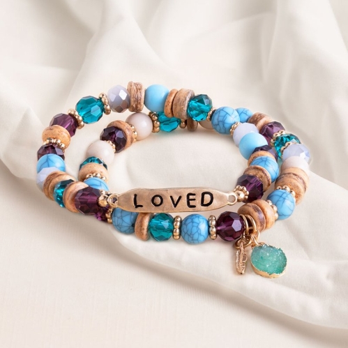 Loved, Beaded Charm Bracelet