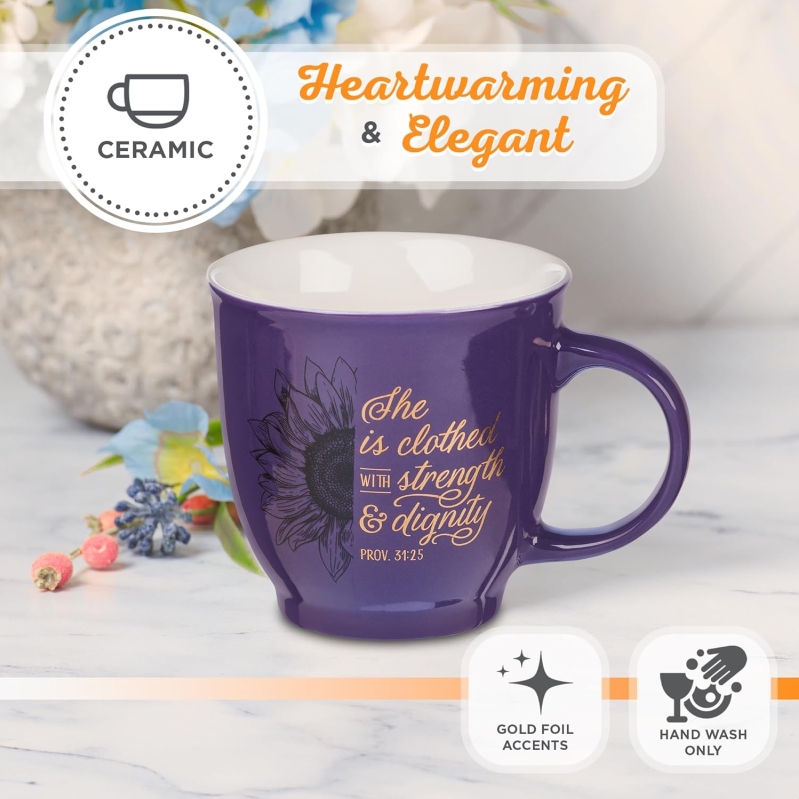 Christian Art Gifts Purple Sunflower Ceramic Coffee Mug