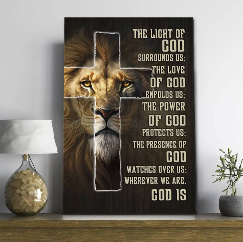 Prayer For Protection Wall Art Canvas, Christian Warrior, Lion Of Judah, Wall Art Decor