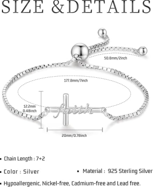 Midir&Etain Cross Bracelet 925 Sterling Silver Faith Bracelet