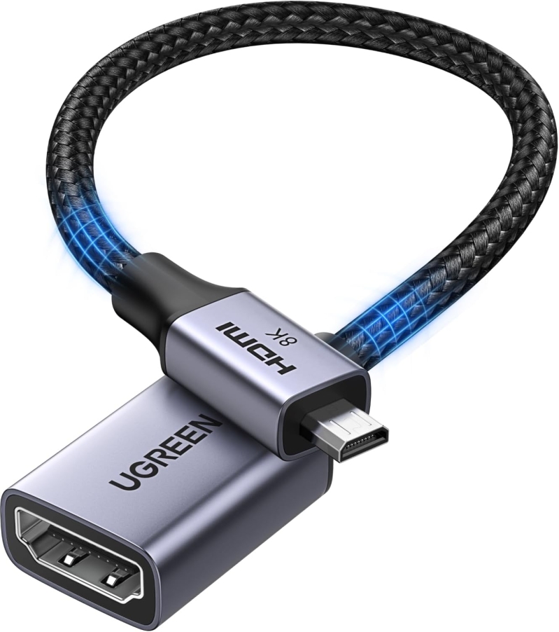 UGREEN Micro HDMI to HDMI 2.1 Adapter - 8K@60Hz, 48Gbps, Bi-Directional Cable for Raspberry Pi, Camera, Monitor
