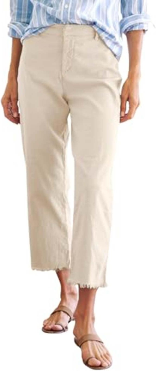 Women's Linen Pants - High Waisted Straight Leg Capri with Pockets