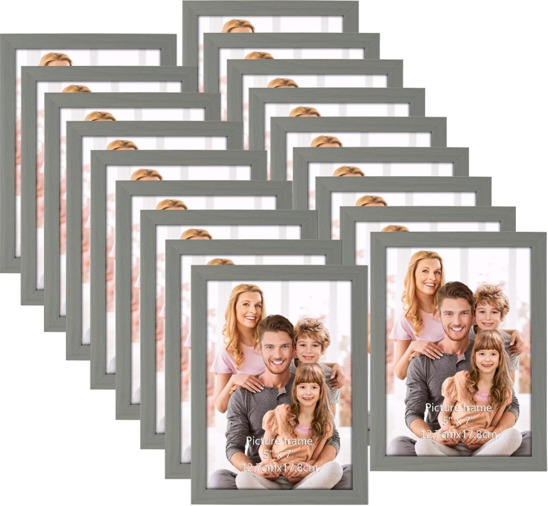 WIFTREY Grey 5x7 Picture Frame Set of 18 - Wall Hanging & Tabletop Photo Frames