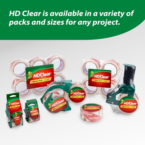 Duck HD Clear Heavy-Duty Packing Tape with Dispensers - 6 Rolls for Moving, Shipping & Storage