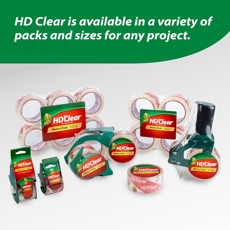 Duck HD Clear Heavy-Duty Packing Tape with Dispensers - 6 Rolls for Moving, Shipping & Storage