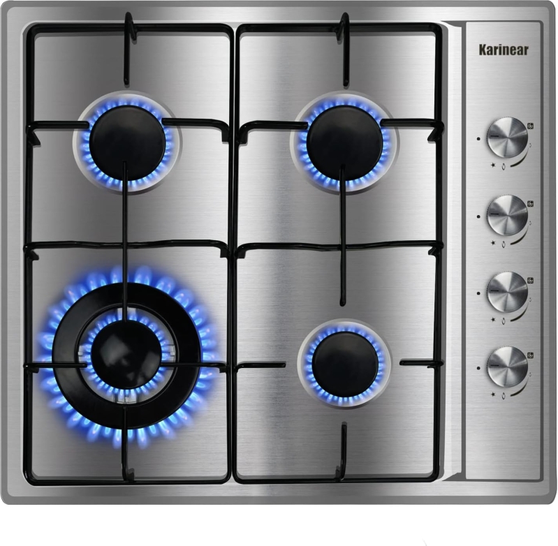 Karinear 24-Inch Built-in Gas Cooktop, 4-Burner Dual Fuel (NG/LPG) Stove Top