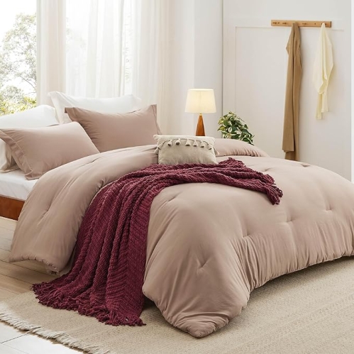 Bedsure 5-Piece Queen Comforter Set with Chenille Throw Blanket | Boho Bedding in a Bag