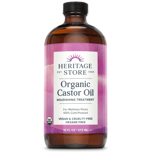 Heritage Store Organic Castor Oil | 100% Pure, Cold-Pressed & Hexane-Free (16 oz)