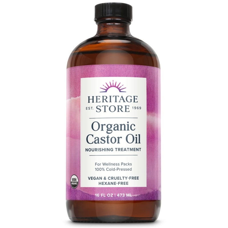 Heritage Store Organic Castor Oil | 100% Pure, Cold-Pressed & Hexane-Free (16 oz)