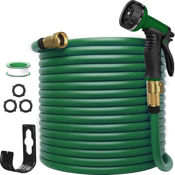 100 FT Flexible Garden Hose with 10-Pattern Spray Nozzle | Kink-Free & Lightweight