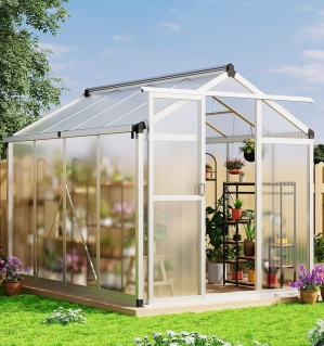 6x8 FT Walk-in Polycarbonate Greenhouse with Aluminum Frame & Roof Vent