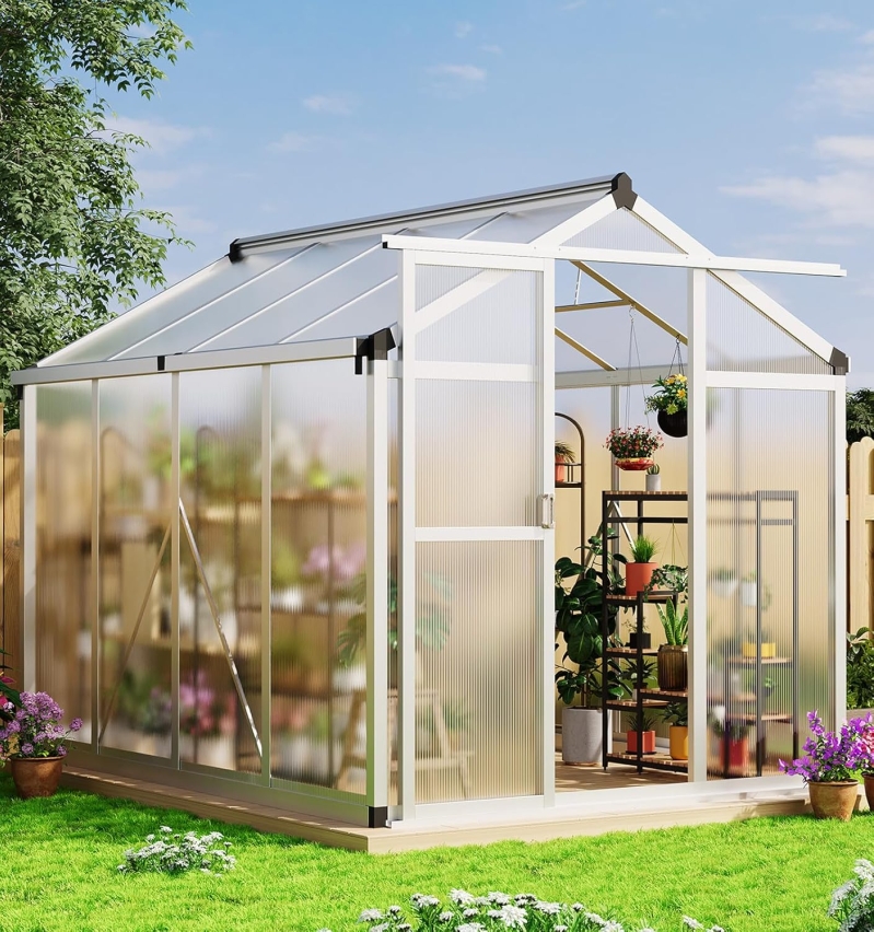 6x8 FT Walk-in Polycarbonate Greenhouse with Aluminum Frame & Roof Vent