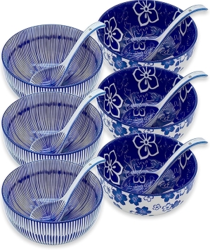Japanese Ceramic Ramen & Cereal Bowl Set (Set of 6)