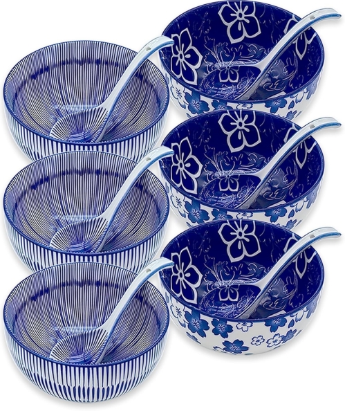 Japanese Ceramic Ramen & Cereal Bowl Set (Set of 6)