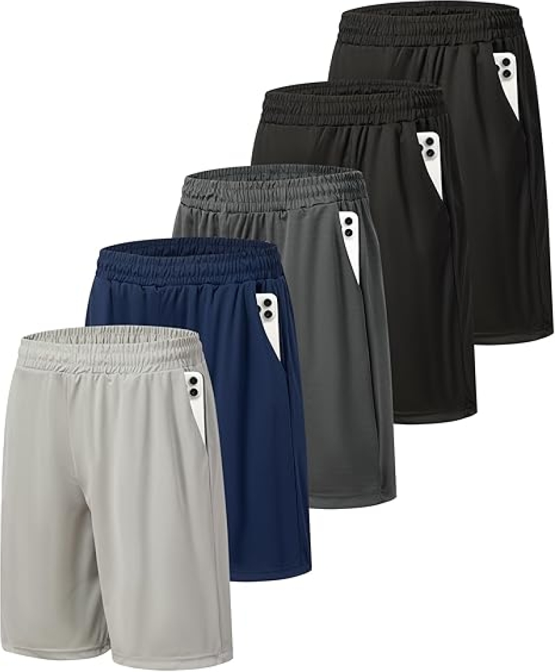 5-Pack Men's Athletic Gym Shorts with Pockets