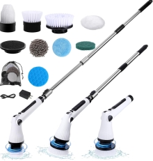Electric Spin Scrubber with 8 Brush Heads & Extension Arm