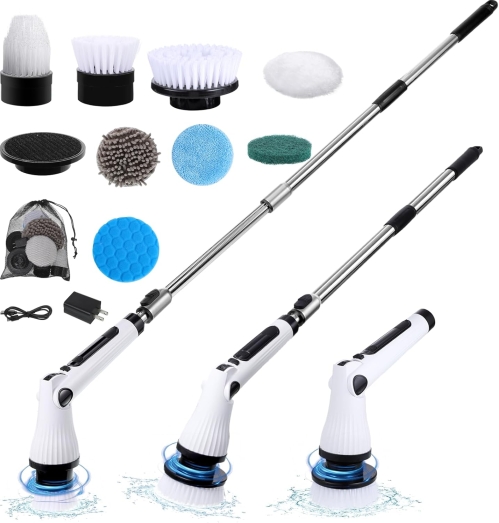 Electric Spin Scrubber with 8 Brush Heads & Extension Arm