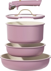 CAROTE 5-Piece Nonstick Cookware Set with Detachable Handle (Gold & Purple)