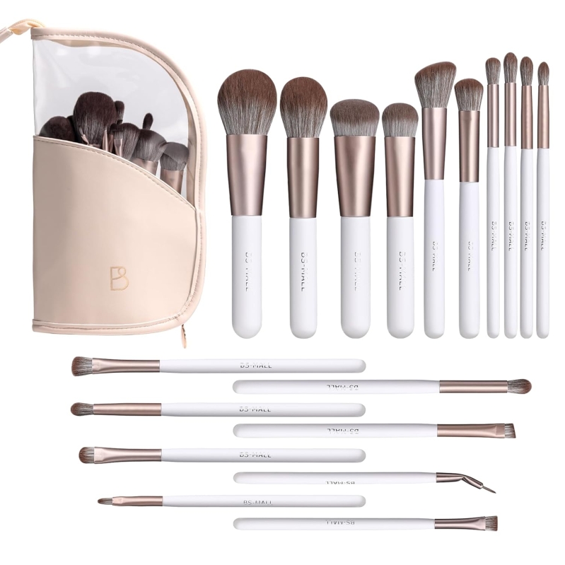BS-MALL 18-Piece Premium Synthetic Makeup Brush Set with Case (White)