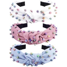 COCIDE 3-Pack Colorful Pearl Knotted Headbands for Women