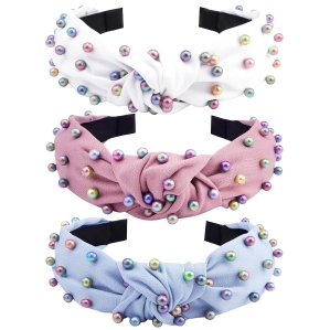 COCIDE 3-Pack Colorful Pearl Knotted Headbands for Women