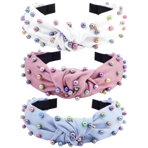 COCIDE 3-Pack Colorful Pearl Knotted Headbands for Women