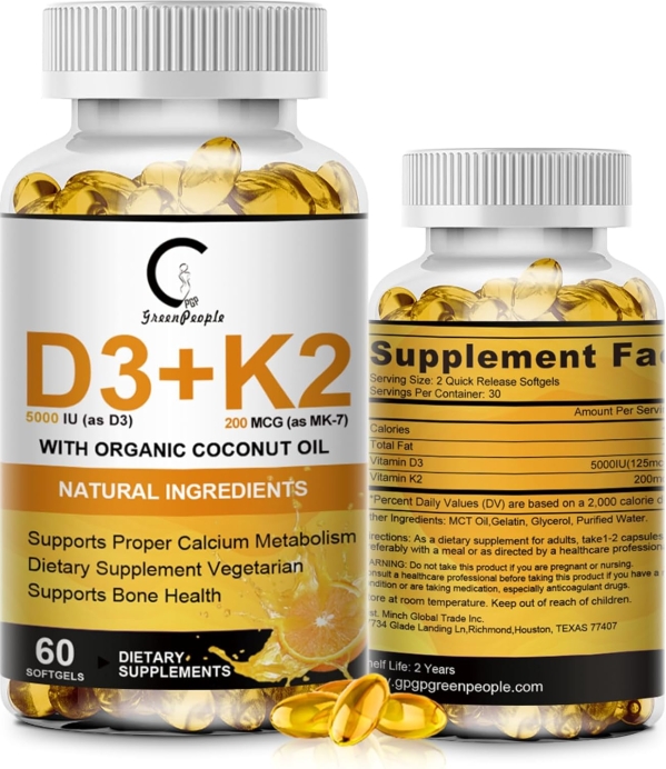 Plant-Based Vitamin D3 + K2 (5000 IU) Supplement