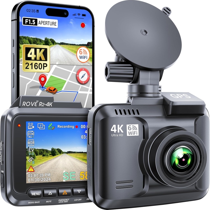 ROVE R2-4K Dash Cam with GPS and WiFi 6