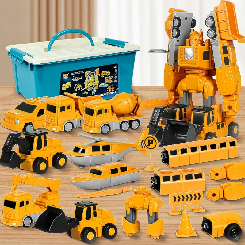 Magnetic Transforming Robot & Construction Vehicle Toy Set (35 Pcs)