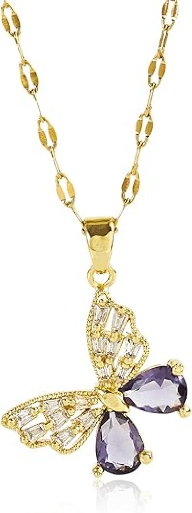 Dainty Gold Butterfly Pendant Necklace with Cubic Zirconia