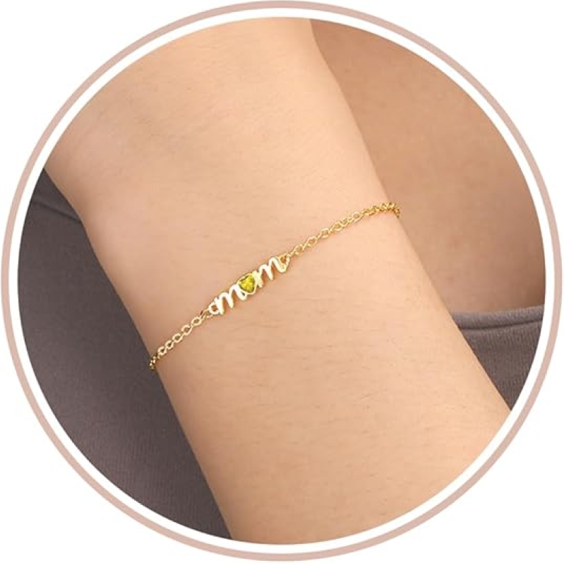 Dainty Gold Birthstone Bracelet for Mom