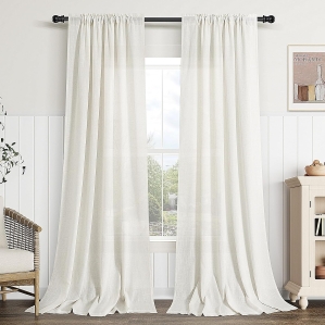 Guken Natural Linen Curtains, 2 Panel Set, Cream Ivory