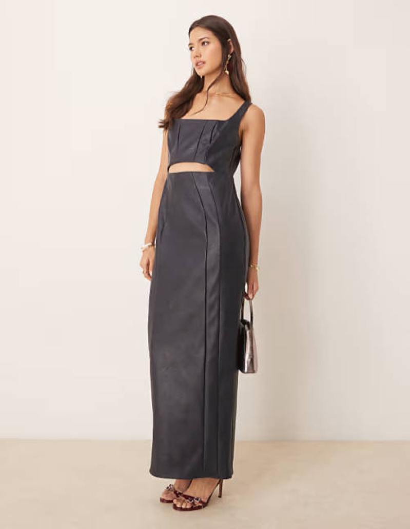 ASOS DESIGN Square Neck Faux Leather Maxi Dress