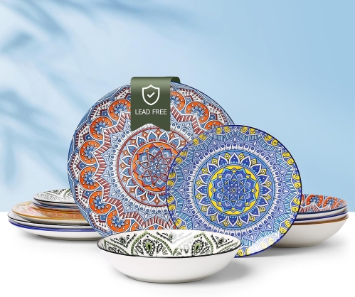 12-Piece Reactive Glaze Stoneware Dinnerware Set (Bohemian)