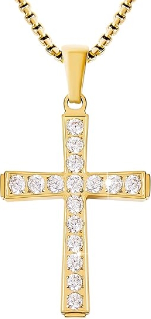 Milreason 18K Gold-Plated CZ Cross Pendant Necklace