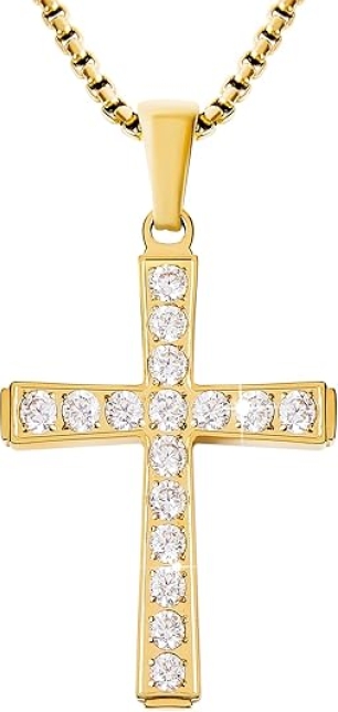 Milreason 18K Gold-Plated CZ Cross Pendant Necklace