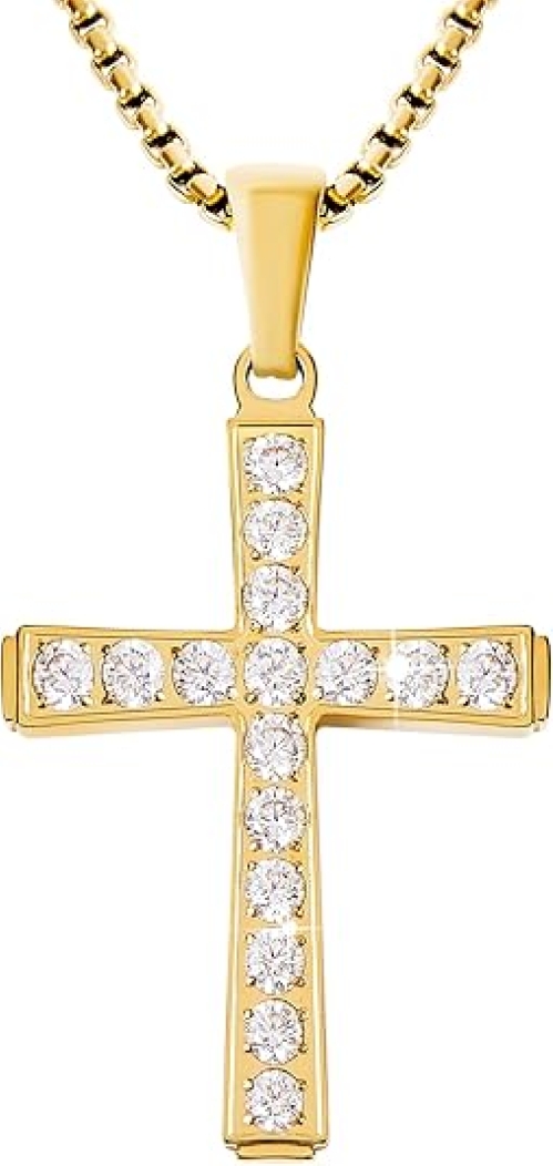 Milreason 18K Gold-Plated CZ Cross Pendant Necklace
