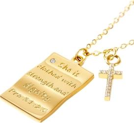 Milreason Engraved Bible Verse & Cross Pendant Necklace