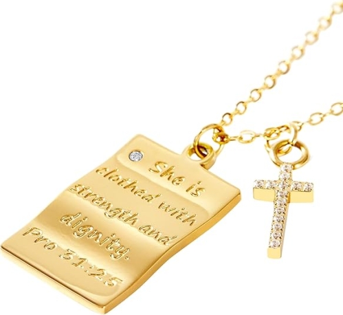 Milreason Engraved Bible Verse & Cross Pendant Necklace