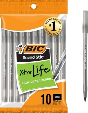 BIC Round Stic Xtra Life Ballpoint Pens (10-Pack, Black)