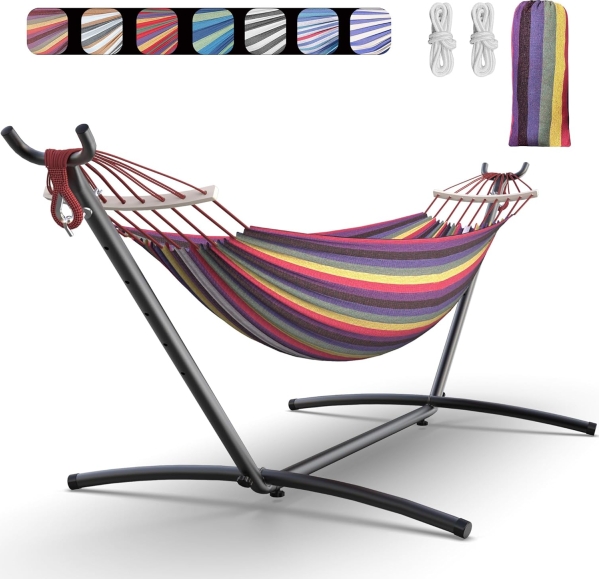 Double Hammock with Stand and Spreader Bars (600 Lb. Capacity)
