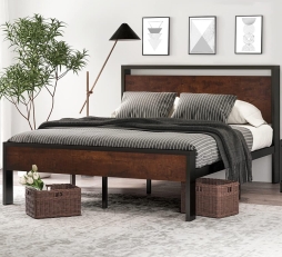 SHA CERLIN Queen Size Industrial Platform Bed Frame
