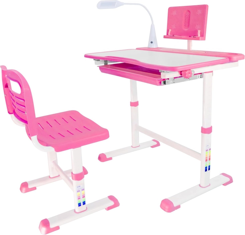 Adjustable Kids' Desk and Chair Set with Lamp & Bookstand